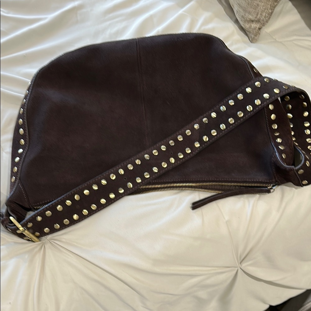 Studded Brown Leather Shoulder Bag